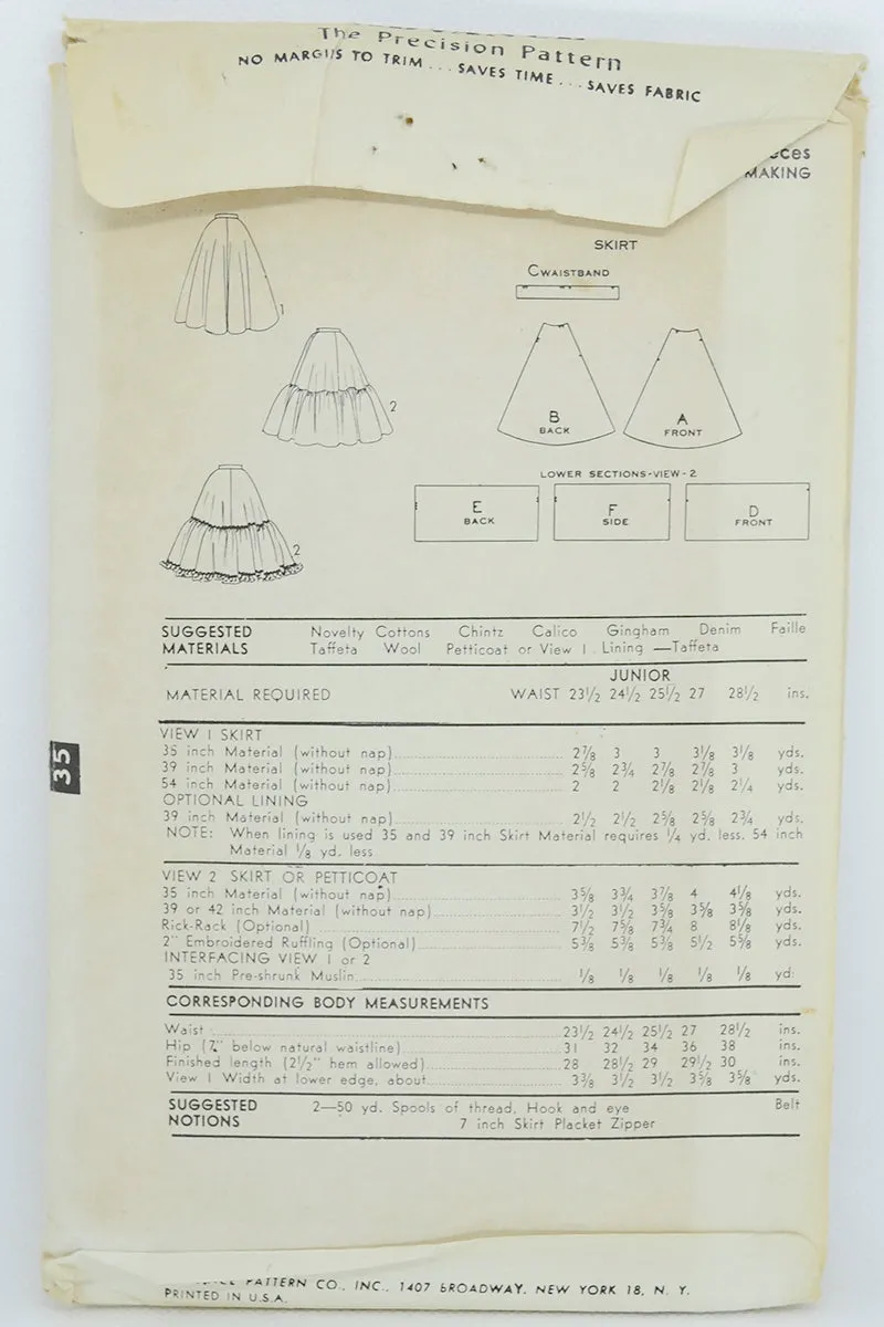 1953 Advance 6468 Vintage Petticoat Circle Skirt Sewing Pattern