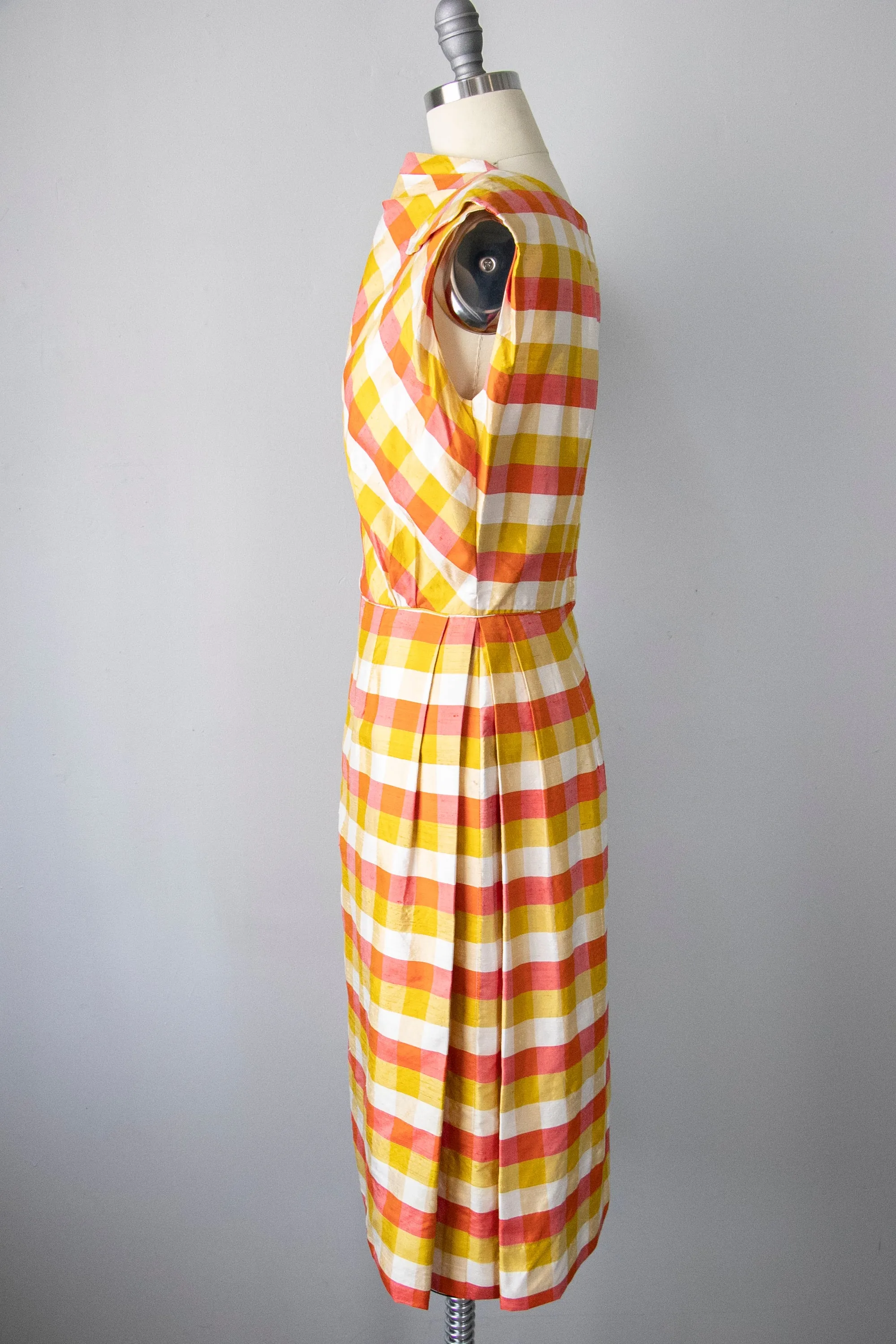 1960s Dress Autumnal Raw Silk Plaid S