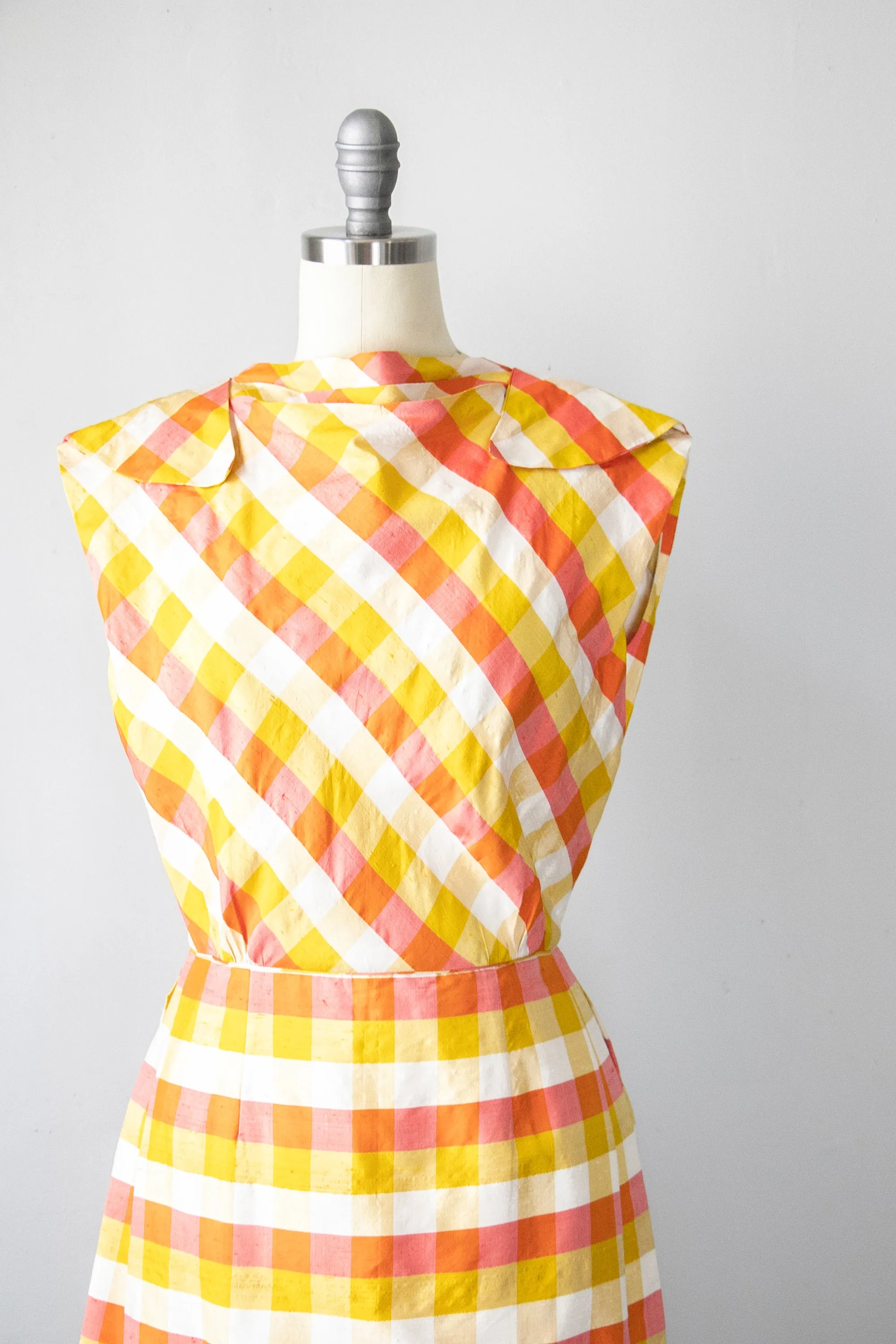 1960s Dress Autumnal Raw Silk Plaid S