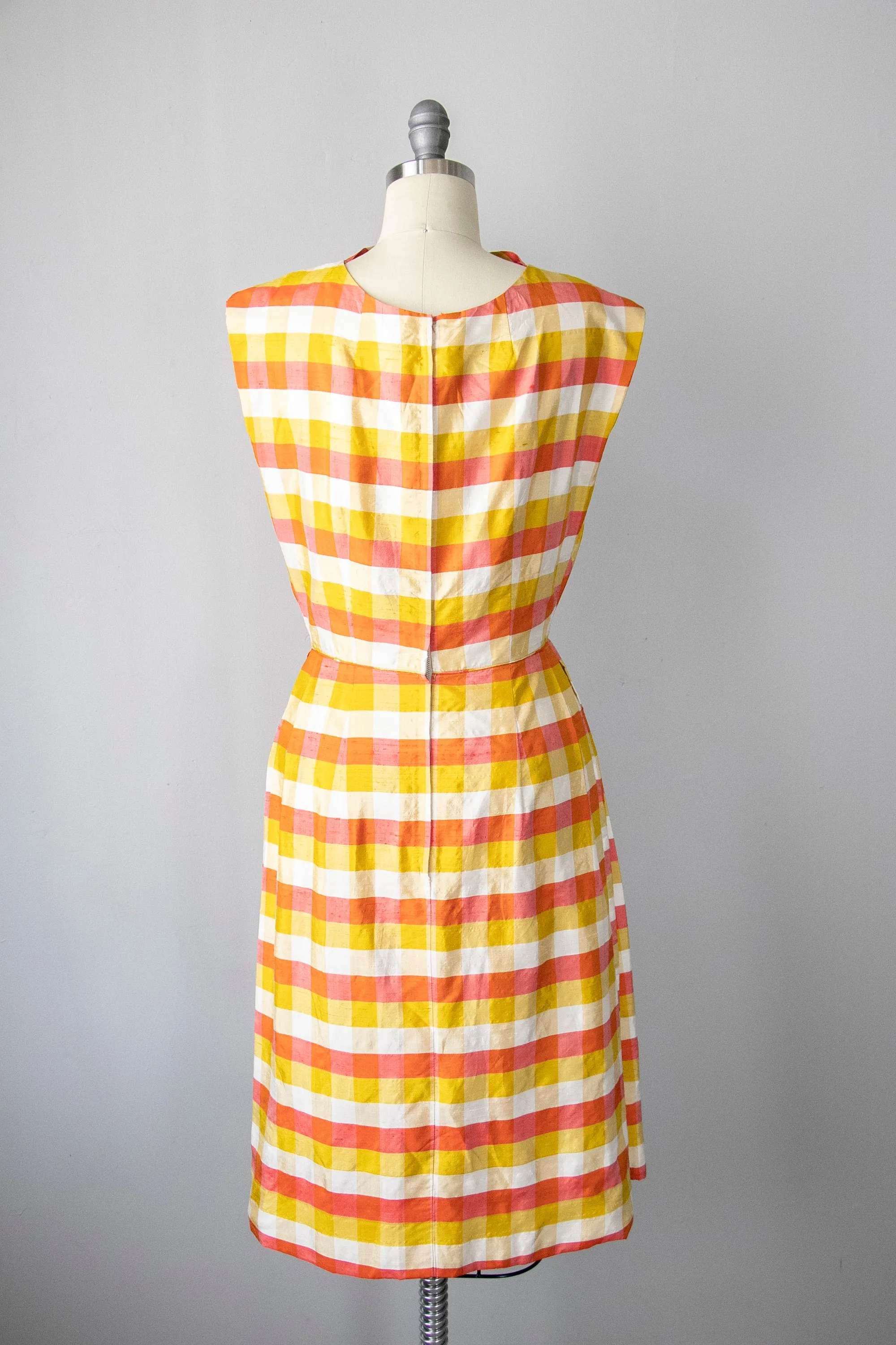 1960s Dress Autumnal Raw Silk Plaid S