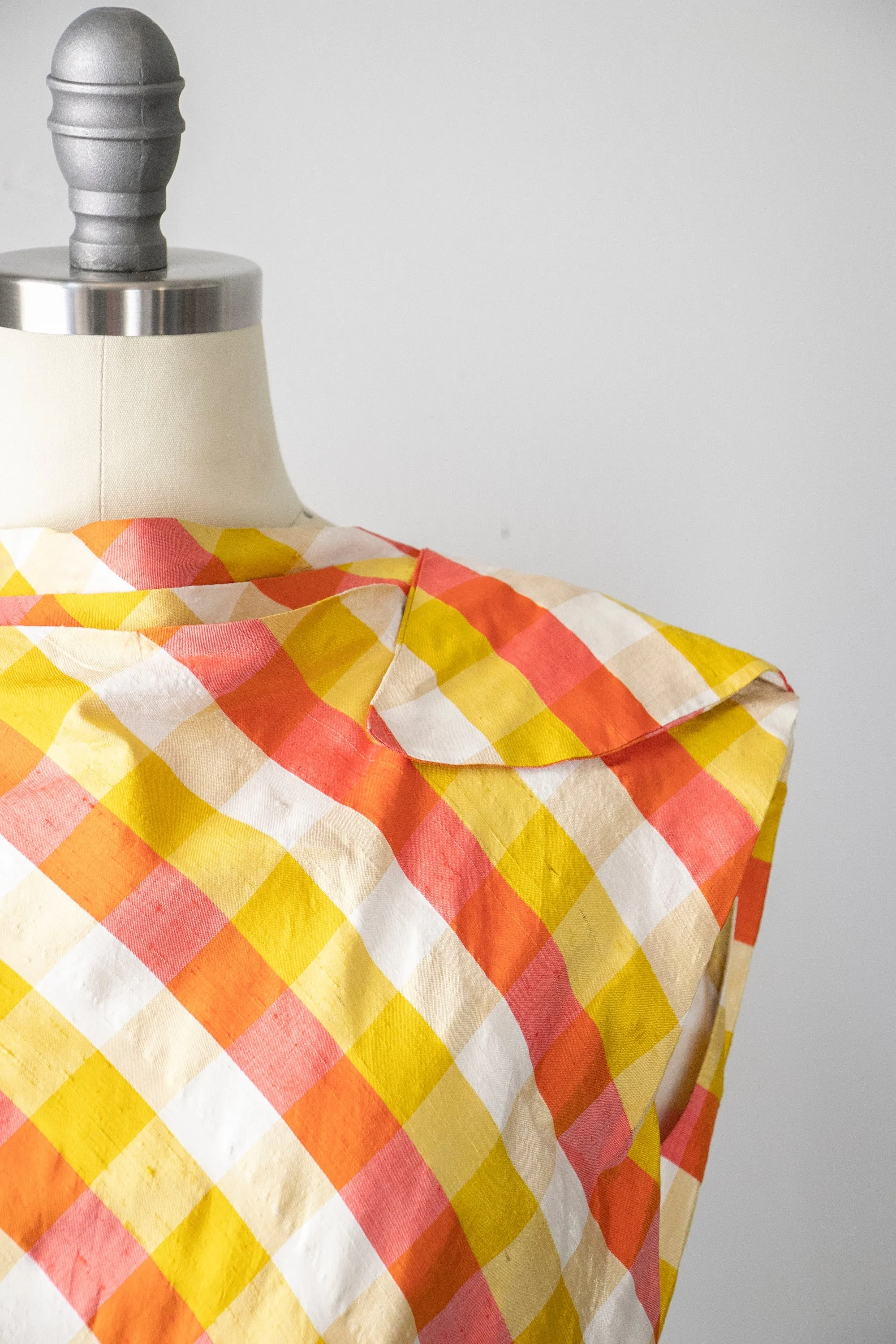 1960s Dress Autumnal Raw Silk Plaid S