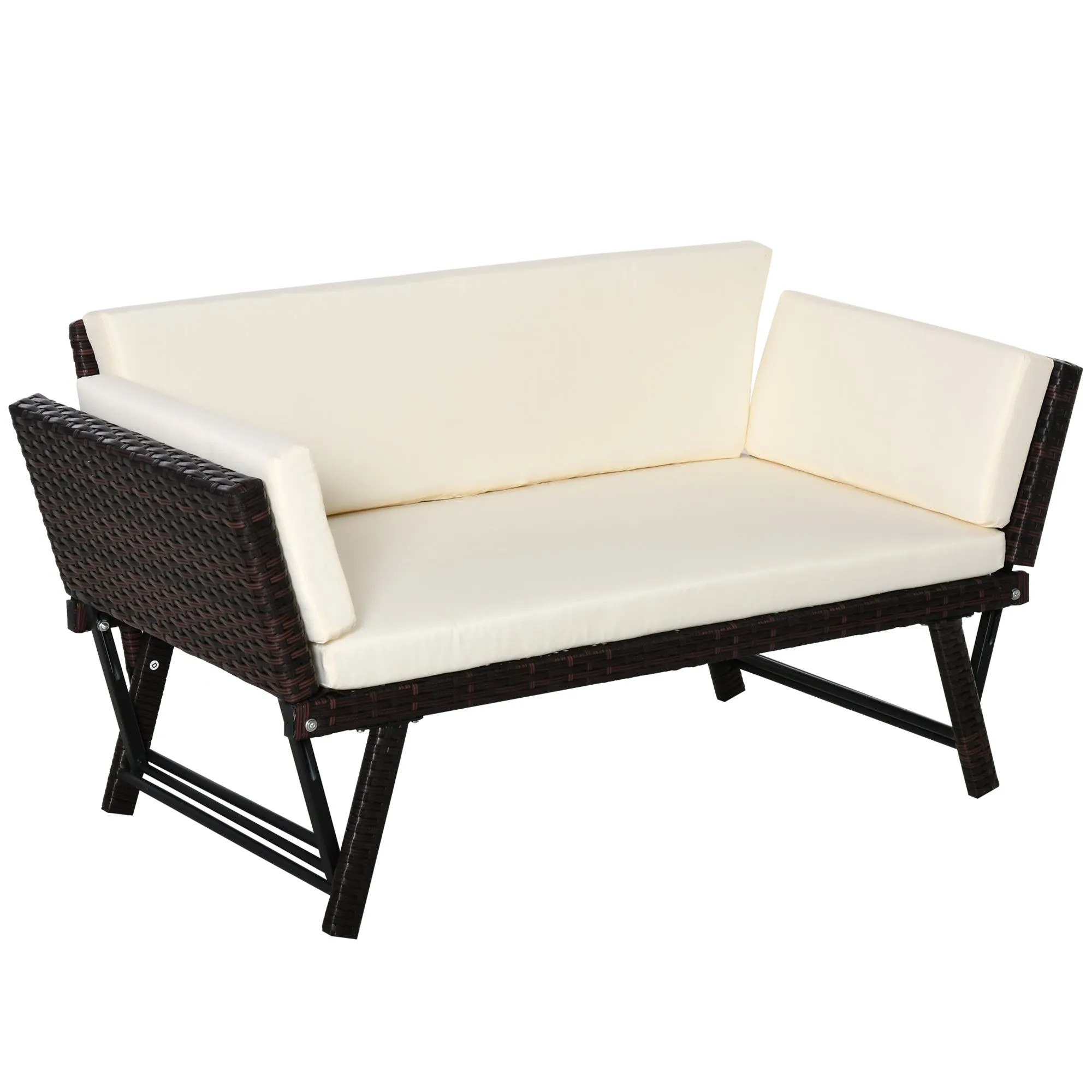 2 Seater 2-in-1 Rattan Convertible Sofa Daybed Brown