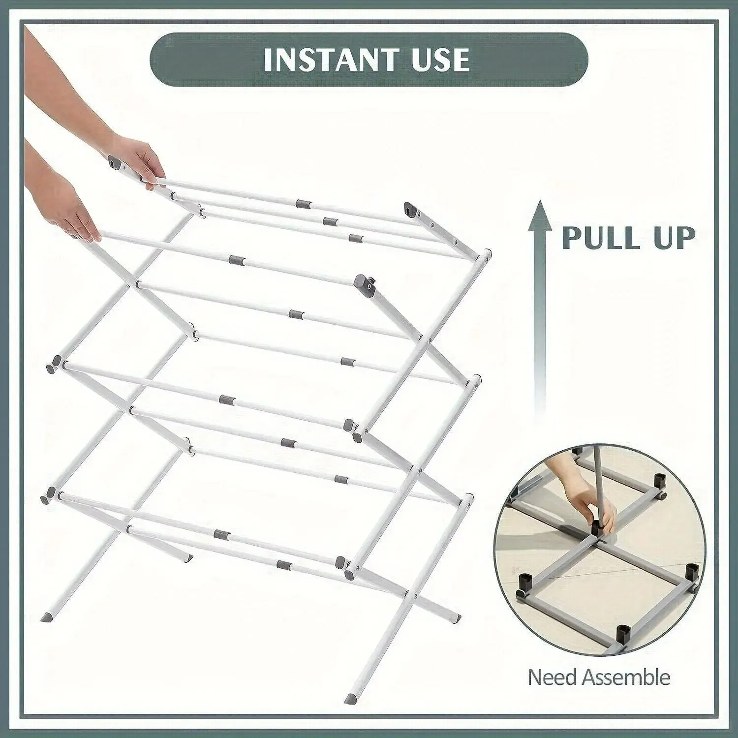 3-layer stretchable drying rack, vertical drying rack, portable folding for indoor and outdoor storage, white