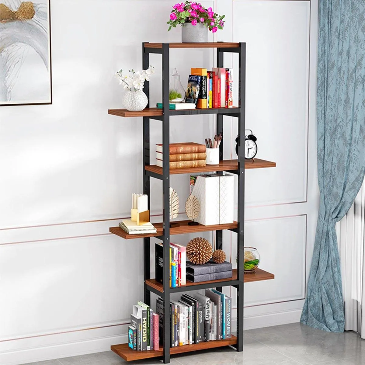 6 Tiers Wood Bookshelf Storage Rack Home Office Decorations Stand