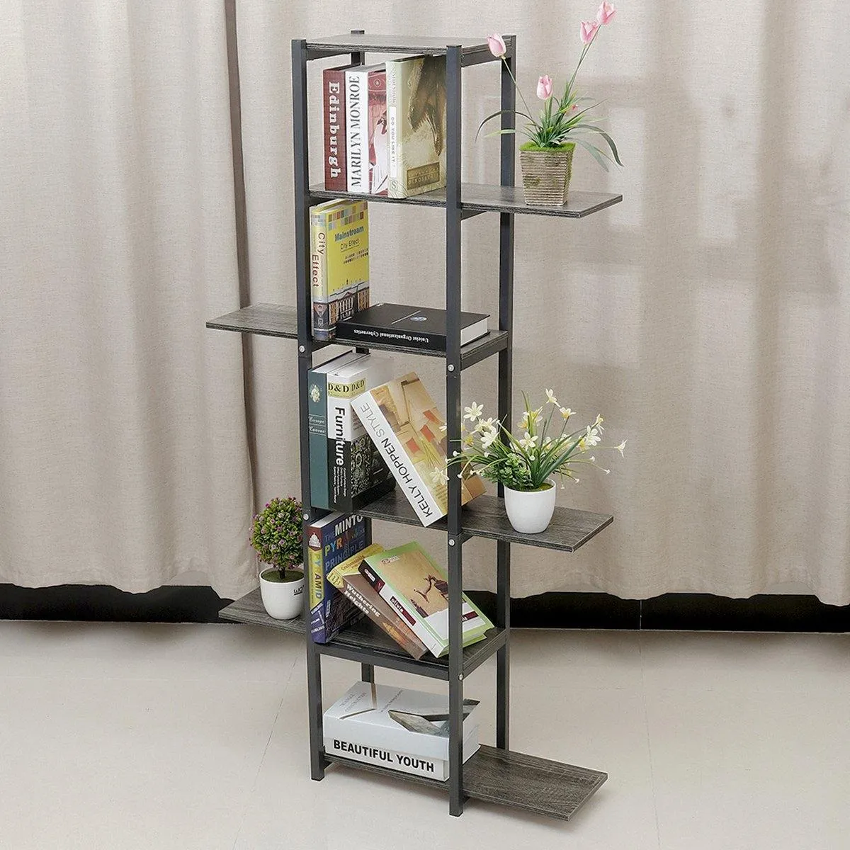 6 Tiers Wood Bookshelf Storage Rack Home Office Decorations Stand