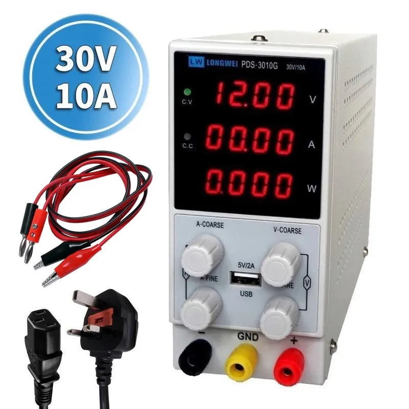 ADJUSTABLE POWER SUPPLY 30V 10A DIGITAL LED FINE COARSE VARIABLE PRECISION LAB