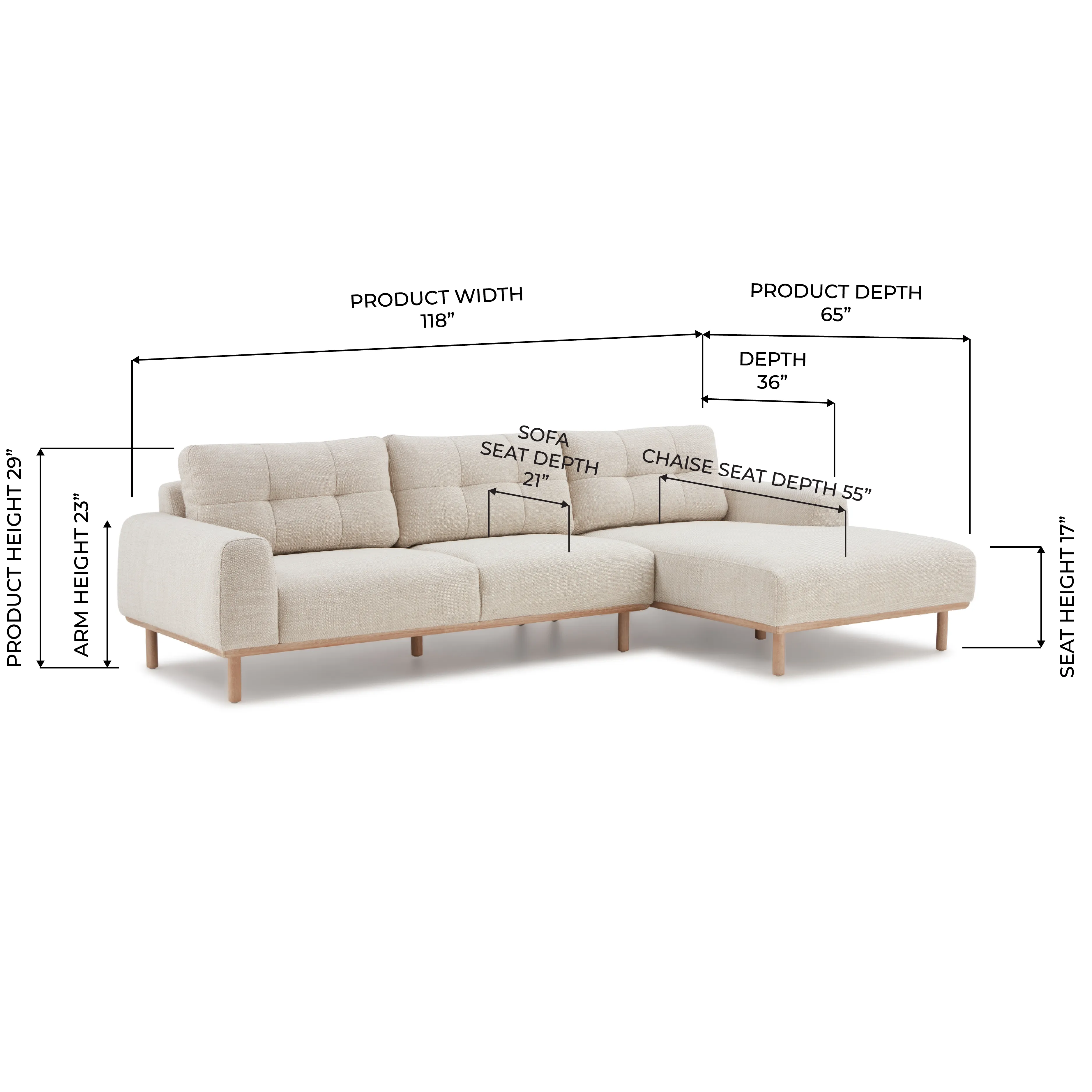 Annex 118" Link Natural Chaise Sectional