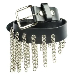 Black Leather Bondage Belt w/ Multi-Chain Detail