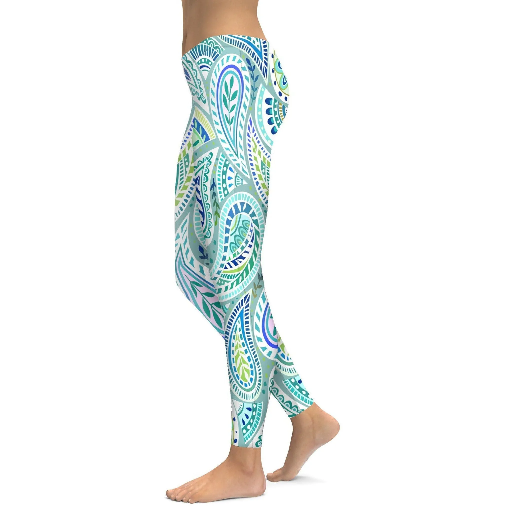 Blue and Green Paisley Leggings