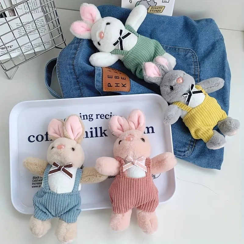 Bunny Wearing A Jump-Suit Plush Keychain.