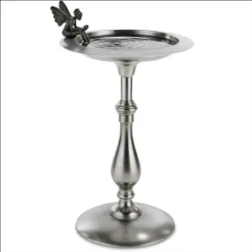 Classic Pewter Pedestal Bird Bath with Fairy