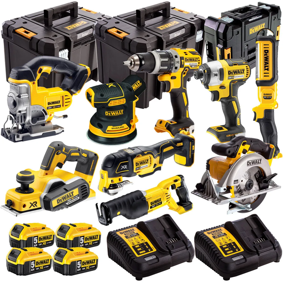 Dewalt 18V 9 Piece Power Tool Kit with 4 x 5.0Ah Batteries T4TKIT-500