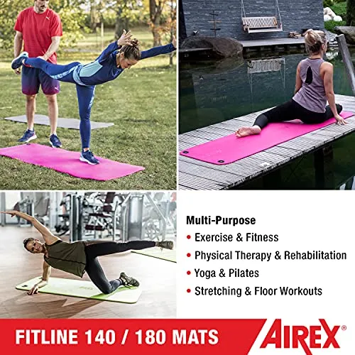 Fitline 180 AIREX Premium Exercise Mat Fitness for Yoga, Physical Therapy, Rehabilitation, Balance & Stability Exercises, Pilates, Aerobics,Charcoal,AF180C