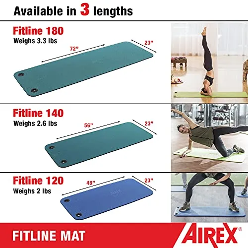 Fitline 180 AIREX Premium Exercise Mat Fitness for Yoga, Physical Therapy, Rehabilitation, Balance & Stability Exercises, Pilates, Aerobics,Charcoal,AF180C