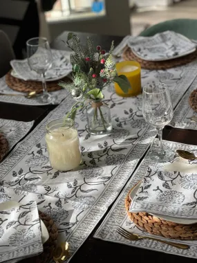 Floral Table Runner and Placement with napkins , Indian Block Printed Table Runner, Handmade Table Runner