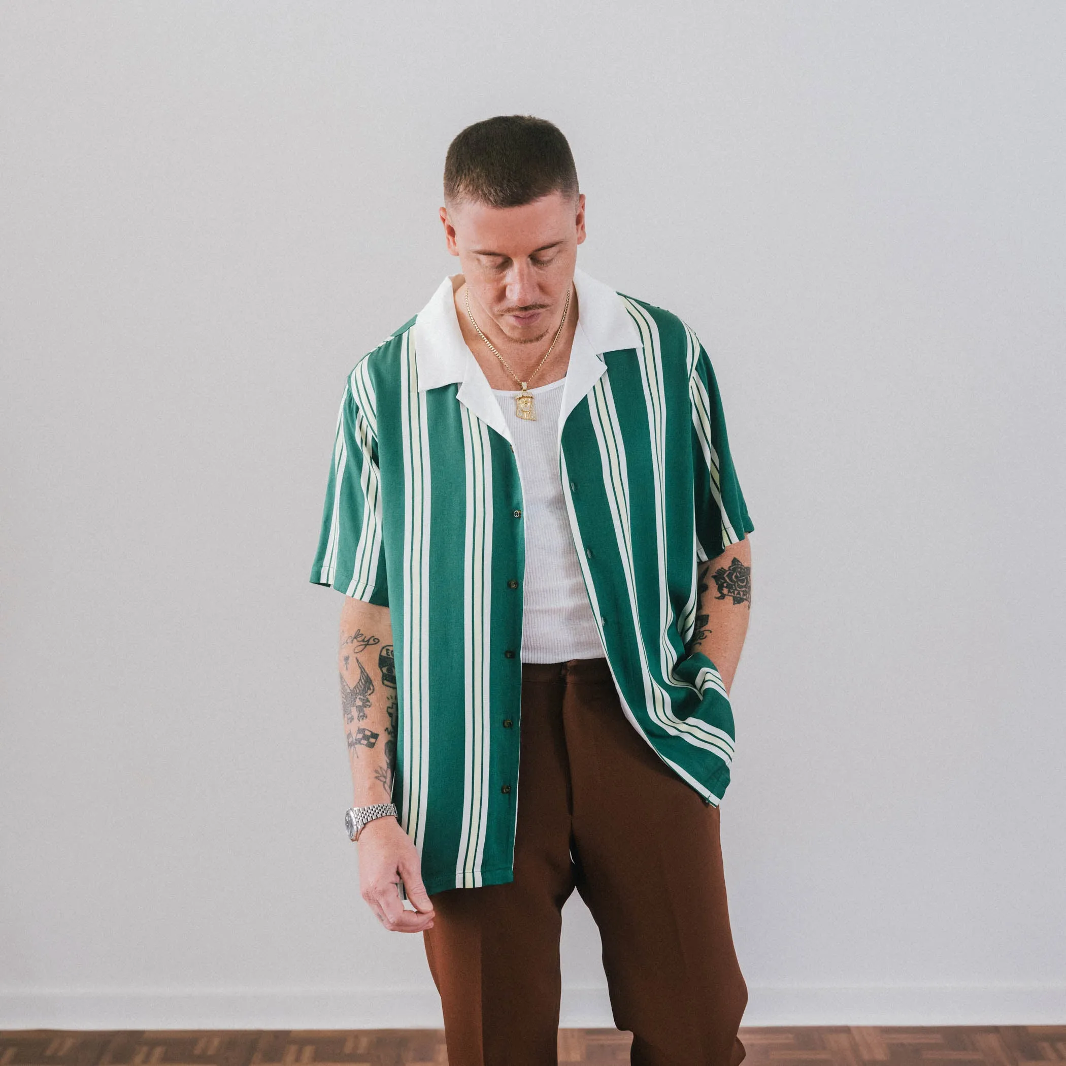 Georgia Button Up - Green Stripe