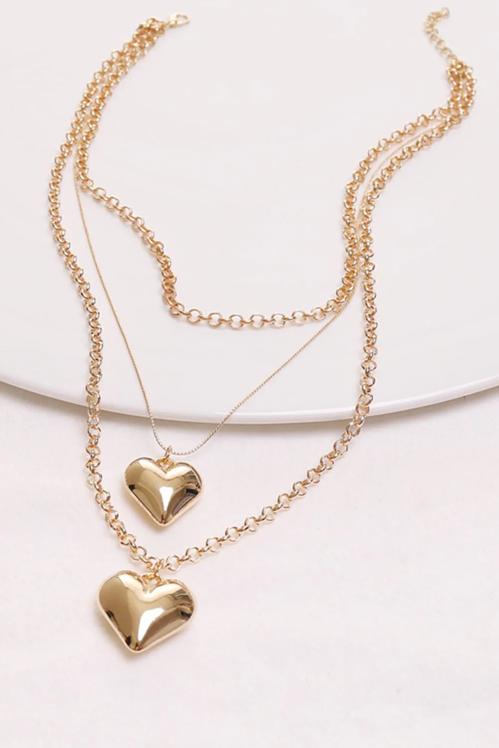 Gold Valentine Multi Layer Heart Shape Pendant Necklace