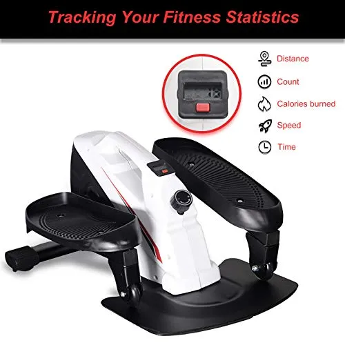 GREARDEN Under Desk Elliptical Machine, Mini Cycle Exercise Bike, Desk Elliptical Machine Trainer with Non-Slip Pedal, Display Monitor & Adjustable Resistance for Home Office Workout (Red and White)