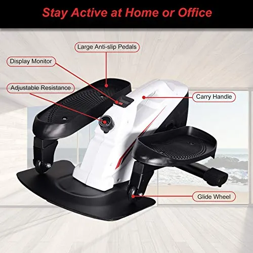 GREARDEN Under Desk Elliptical Machine, Mini Cycle Exercise Bike, Desk Elliptical Machine Trainer with Non-Slip Pedal, Display Monitor & Adjustable Resistance for Home Office Workout (Red and White)