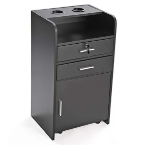 JAXPETY Rolling Beauty Salon 3-Layer Storage Cabinet, Beauty Salon Spa Equipment Salon Station w/Lockable Wood Drawer (Black)