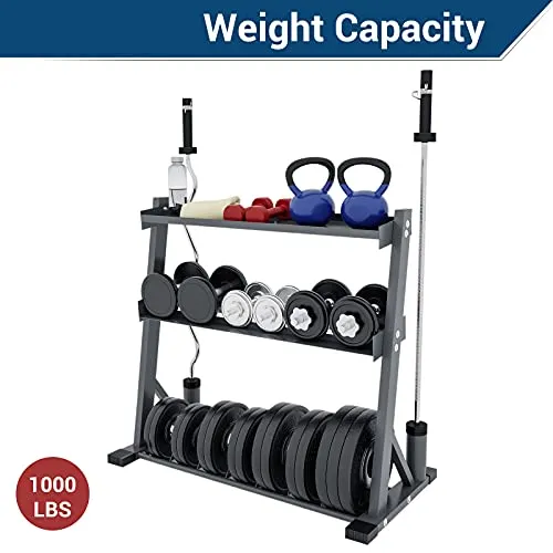 KICODE Strength Training Dumbbell Rack, 3 Tier Multifunctional Weight Rack for Dumbbells, Heavy Duty Steel Weight Holder Storage for Home Gym Fitness Exercise Workout