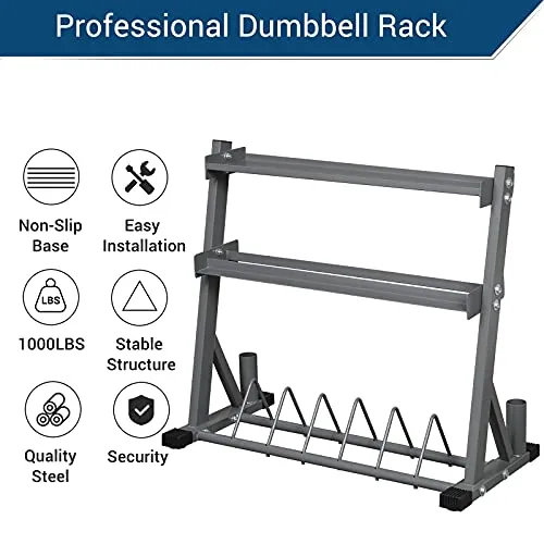 KICODE Strength Training Dumbbell Rack, 3 Tier Multifunctional Weight Rack for Dumbbells, Heavy Duty Steel Weight Holder Storage for Home Gym Fitness Exercise Workout