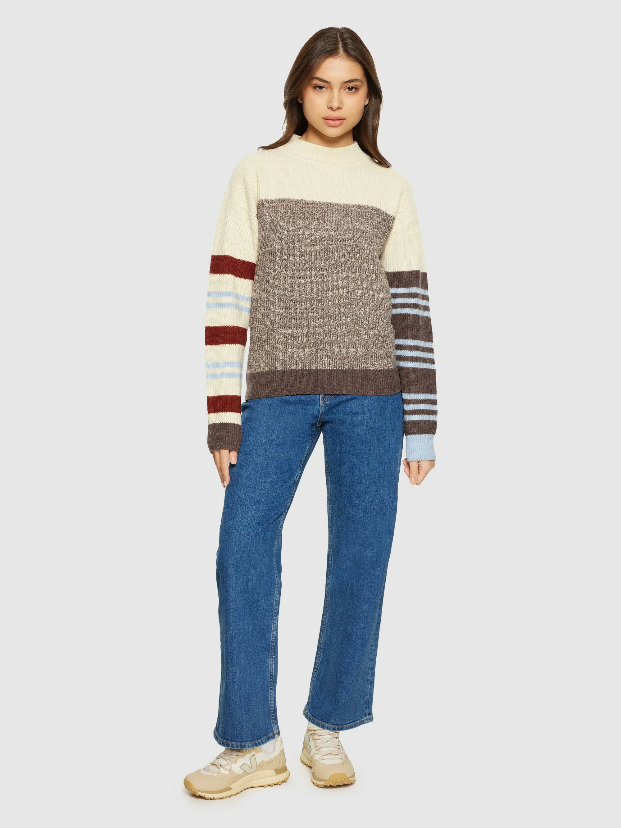 Lambswool stripe blocking crew neck - RWS - Multi color stripe