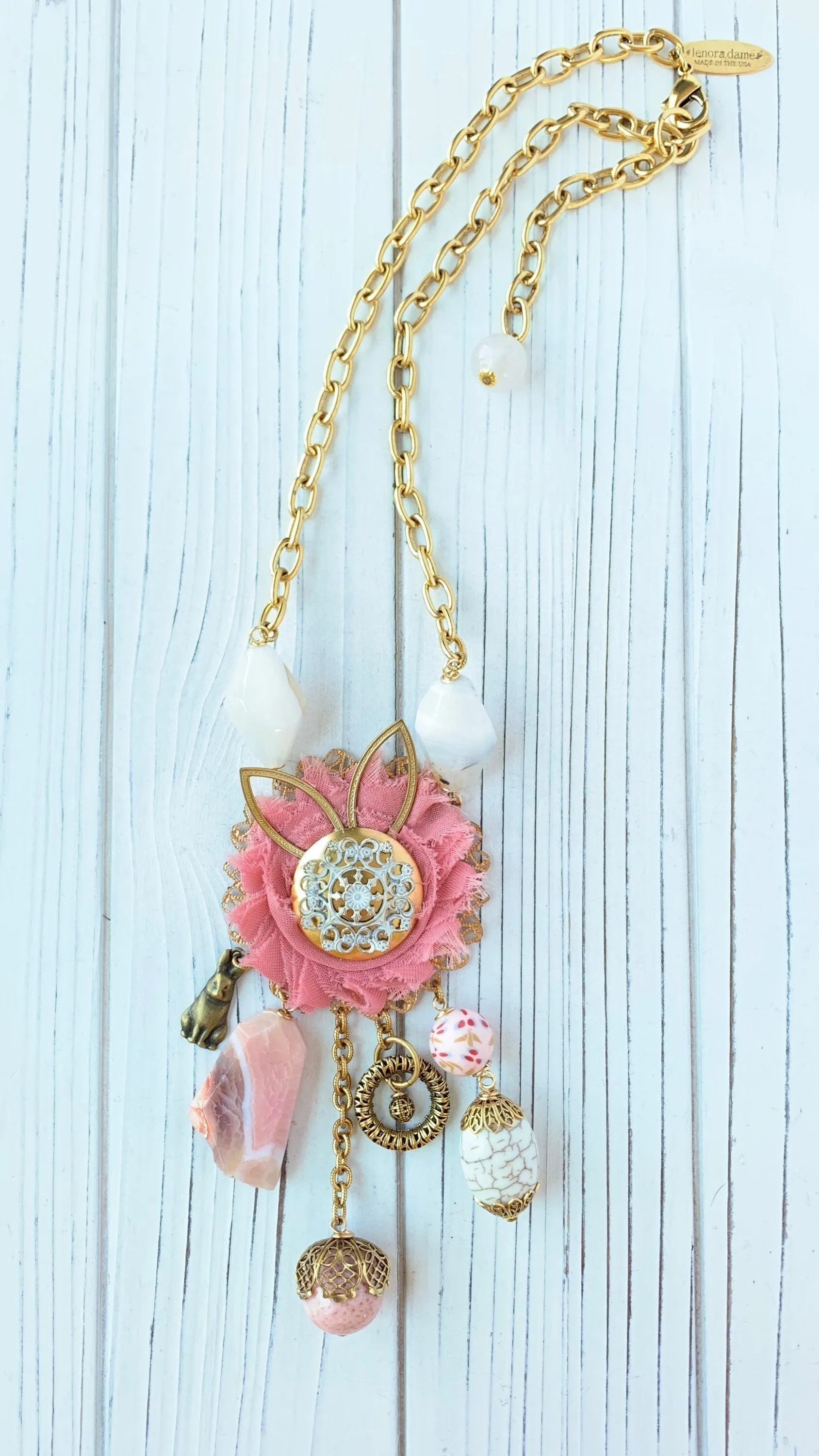 Lenora Dame Bunny Hop Statement Necklace in Delicate Pink- One of a Kind