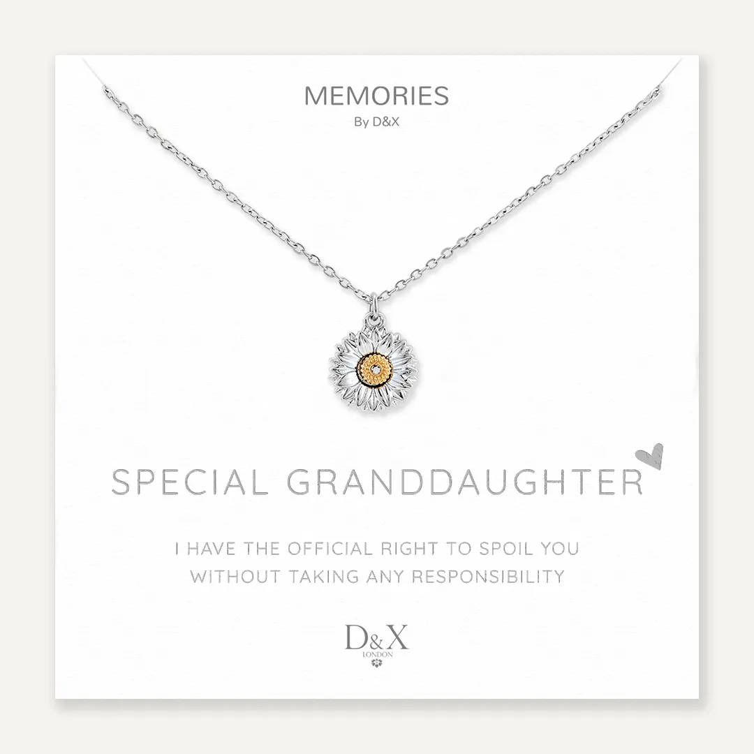 Memories: "SPECIAL GRANDDAUGHTER" | Flower Necklace | White Gold-Plated | Multi-Colour