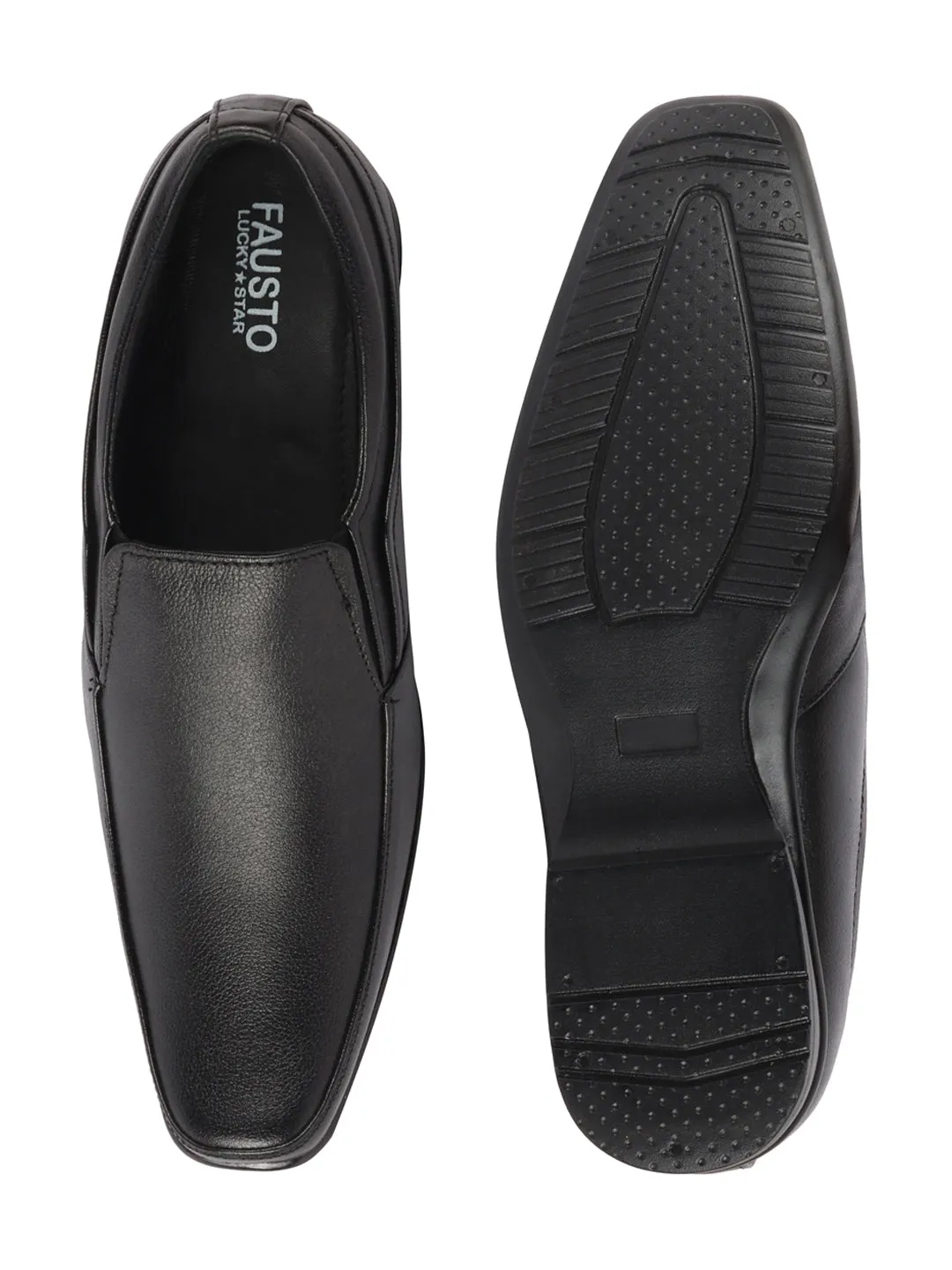 Men Black Genuine Leather Office Formal Slip On Shoes