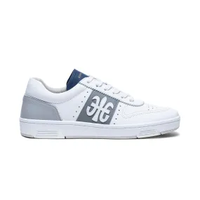 Men's Dreamer White Gray Blue Logo Leather Sneakers 08121-058