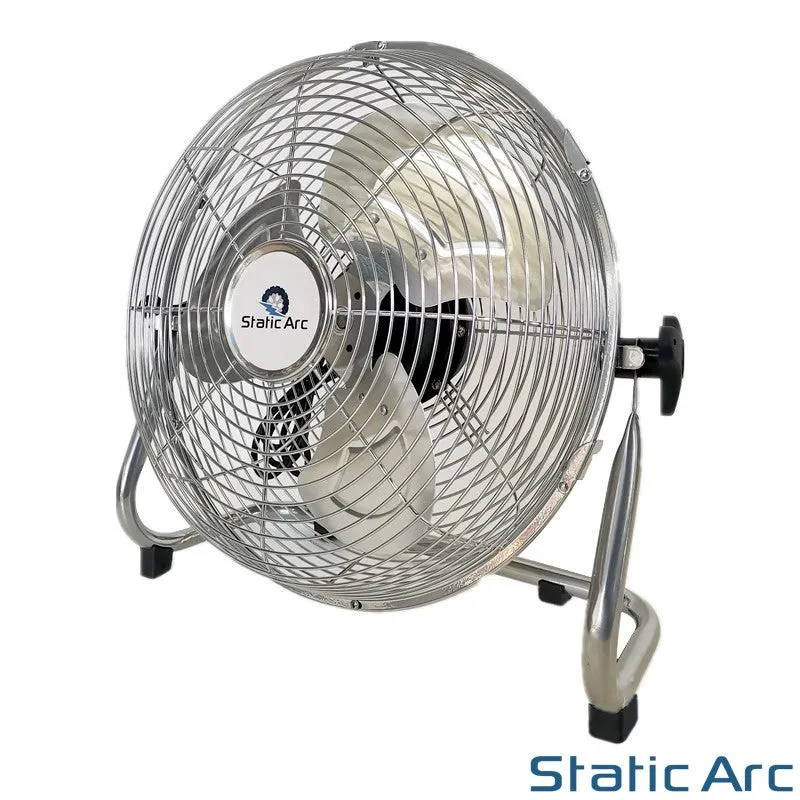 METAL CHROME FLOOR FAN 12" AIR COOLING 3 SPEED STAND TILT HOME GYM WORKSHOP