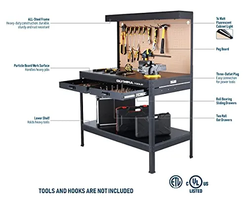 Olympia Tools Multipurpose Workbench with Power Outlets and Light, 410-014-0111