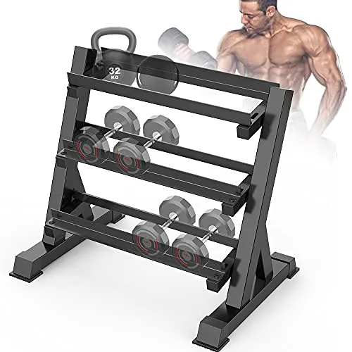 THERUN Adjustable 3 Tier Dumbbell Rack Stand, Hex dumbbells Hand Weights Rack Dumbbell Holder Home Gym Storage Organizer, Reverse Install Available (Rack Only)