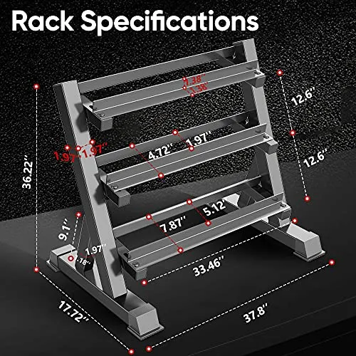 THERUN Adjustable 3 Tier Dumbbell Rack Stand, Hex dumbbells Hand Weights Rack Dumbbell Holder Home Gym Storage Organizer, Reverse Install Available (Rack Only)