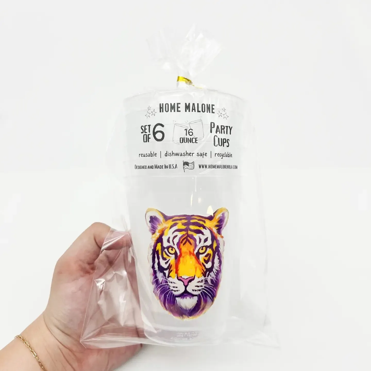 Tiger Head  Purple and Gold Plastic Cup Set