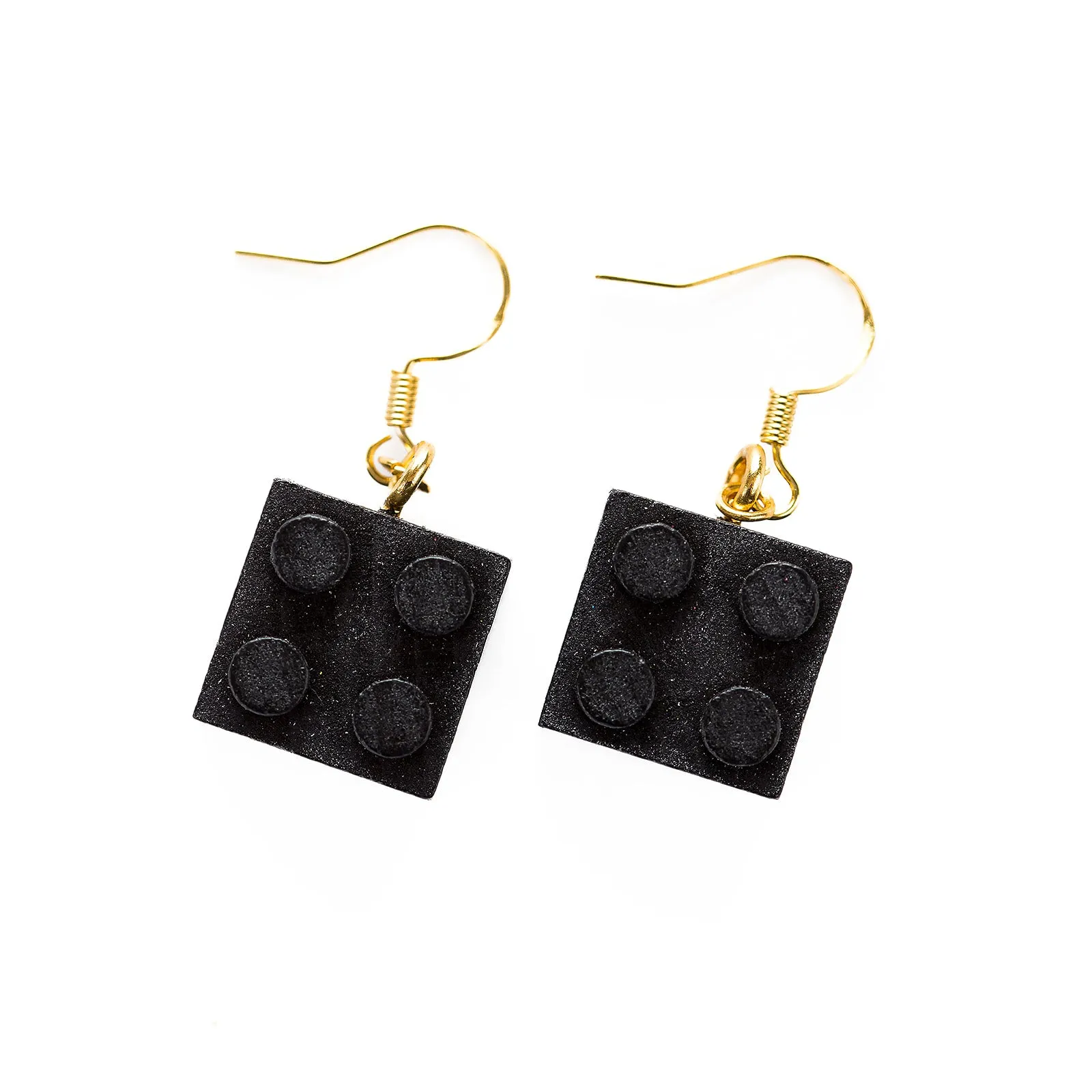 Wooden Brick 2x2  Earrings BLACK