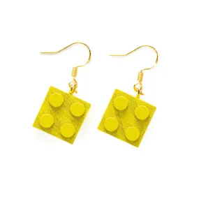 Wooden Brick 2x2  Earrings YELLOW