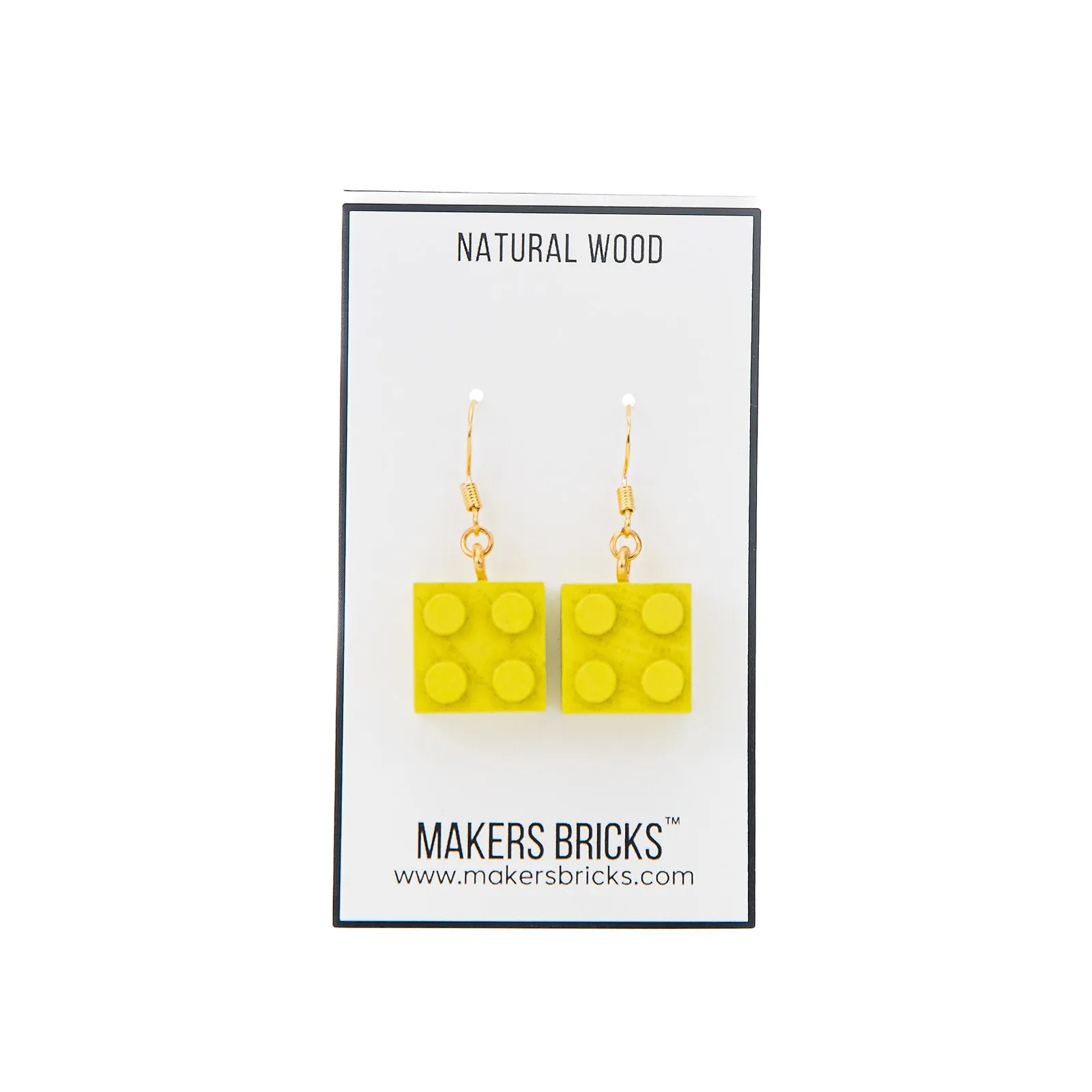 Wooden Brick 2x2  Earrings YELLOW