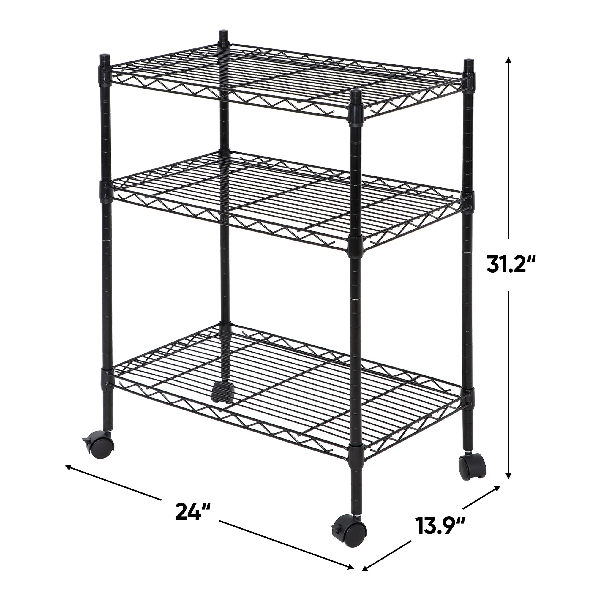 ZENY™ 3-Shelf Adjustable Heavy Duty Storage Wire Shelving Unit,Cart with Wheels