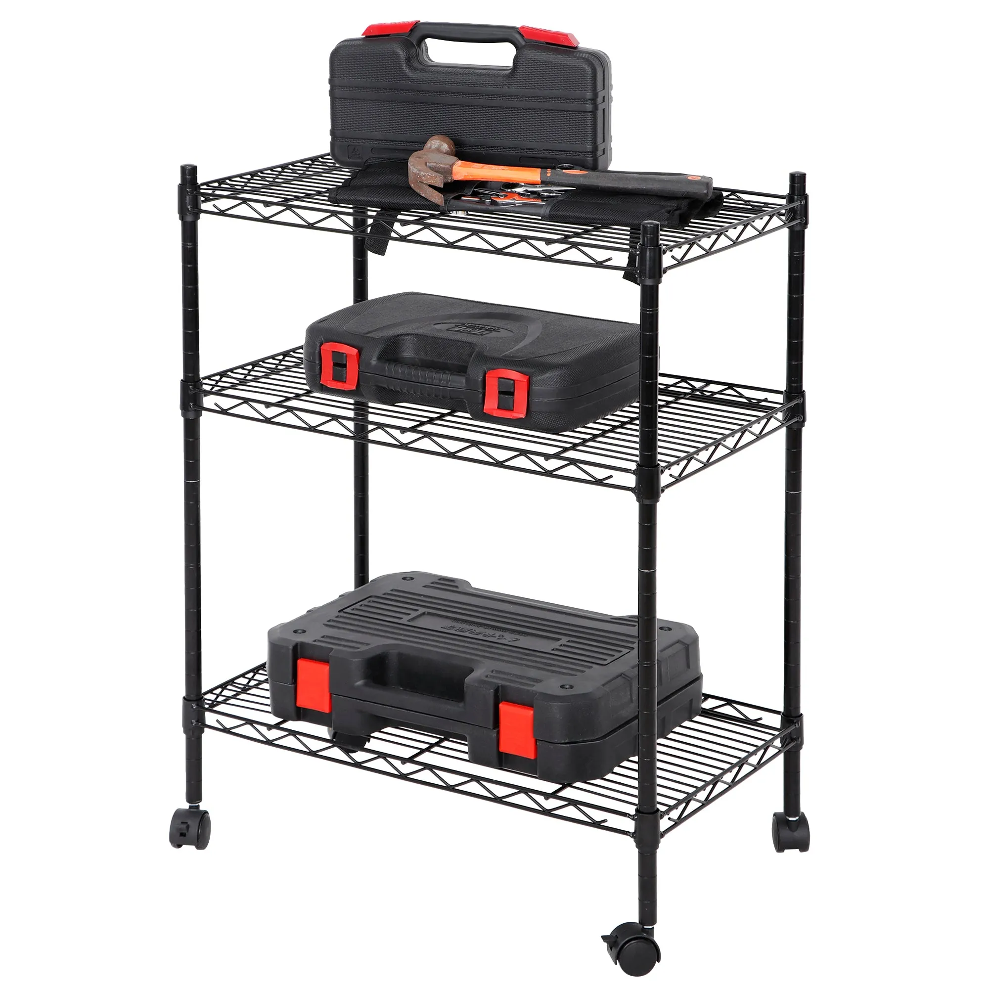 ZENY™ 3-Shelf Adjustable Heavy Duty Storage Wire Shelving Unit,Cart with Wheels