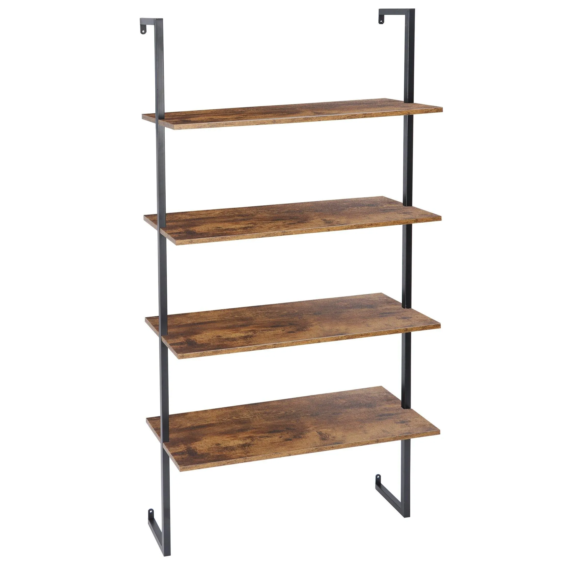 ZENY™ 4-Tier Wall Mount Floating Shelves with Natural Wood and Industrial Pipe Metal Frame