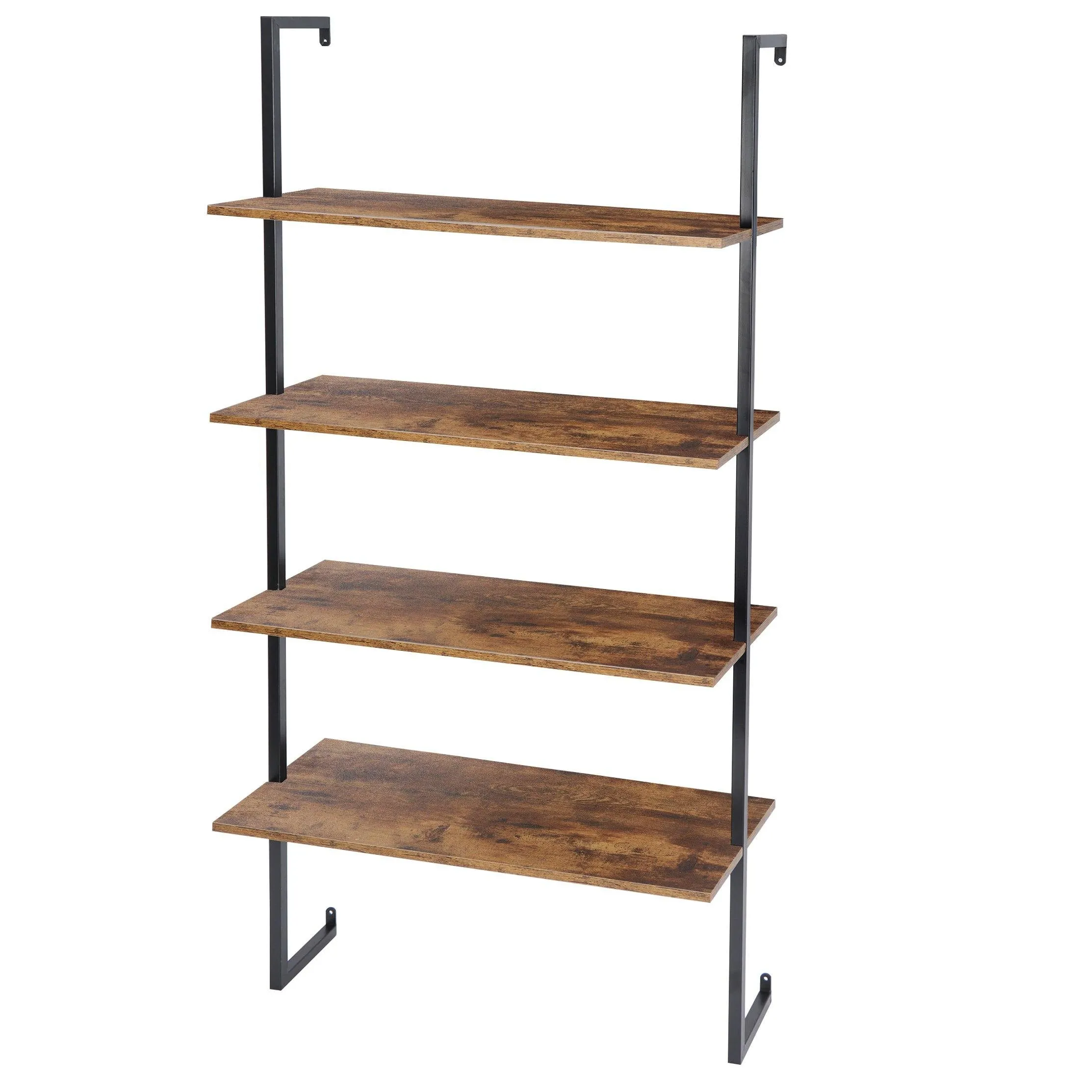 ZENY™ 4-Tier Wall Mount Floating Shelves with Natural Wood and Industrial Pipe Metal Frame